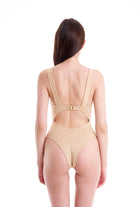 Hamade Activewear Cut Out Bodysuit - Beige-Hamade Activewear-Pole Junkie
