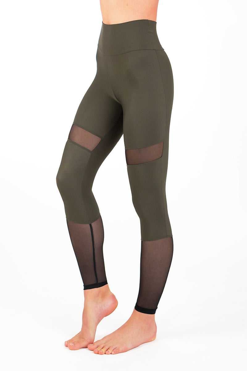 Dragonfly Barbara Leggings - Khaki Mesh-Dragonfly-Pole Junkie