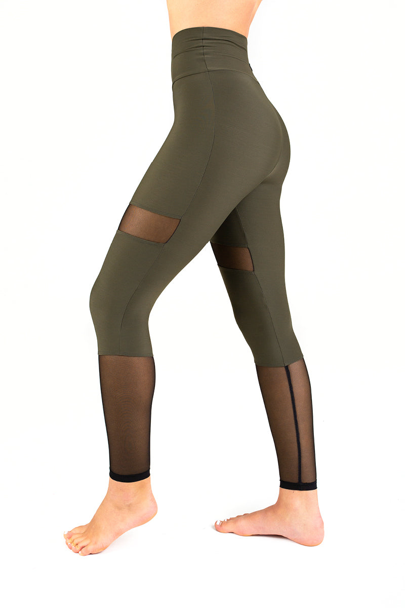 Dragonfly Barbara Leggings - Khaki Mesh-Dragonfly-Pole Junkie