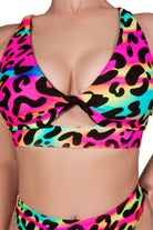 Cleo the Hurricane Twist Sports Bra - Neon Leopard-Cleo the Hurricane-Pole Junkie