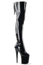 Pleaser USA Flamingo-3063 8inch Thigh High Pleaser Boots - Patent Black-Pleaser USA-Pole Junkie