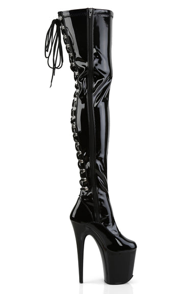 Pleaser USA Flamingo-3063 8inch Thigh High Pleaser Boots - Patent Black-Pleaser USA-Pole Junkie