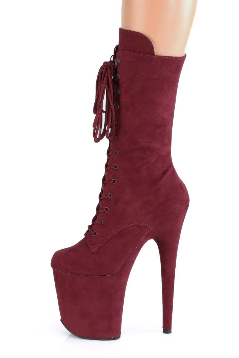 Pleaser USA Flamingo-1050FS Faux Suede 8inch Pleaser Boots - Burgundy-Pleaser USA-Pole Junkie