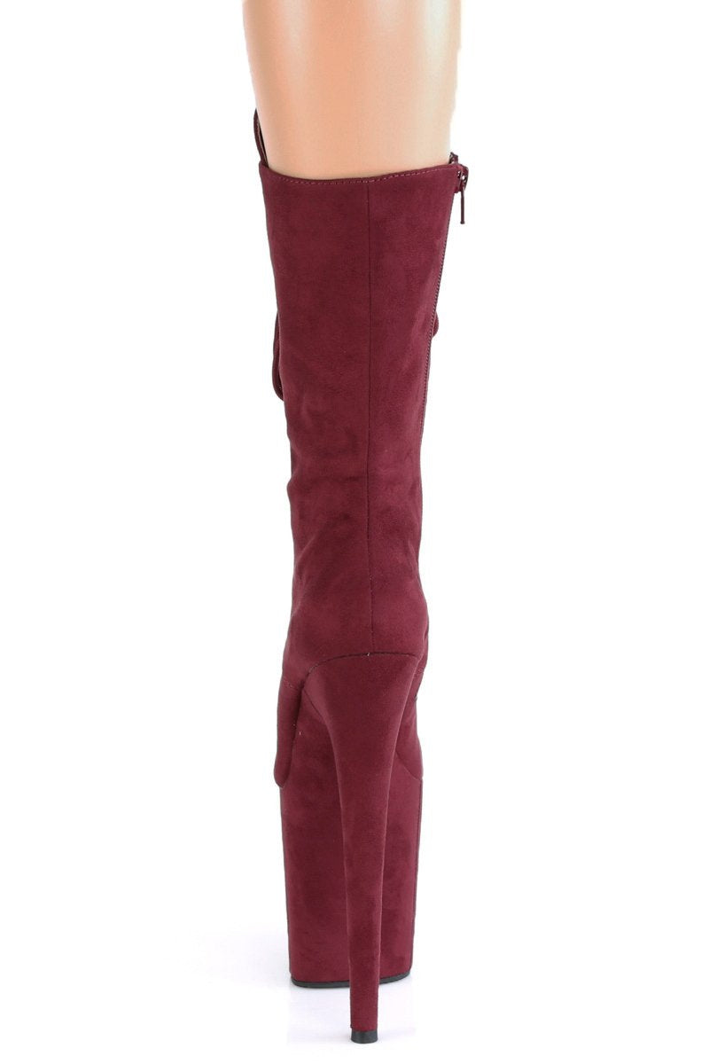 Pleaser USA Flamingo-1050FS Faux Suede 8inch Pleaser Boots - Burgundy-Pleaser USA-Pole Junkie