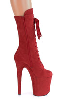 Pleaser USA Flamingo-1050FS Faux Suede 8inch Pleaser Boots - Red-Pleaser USA-Pole Junkie