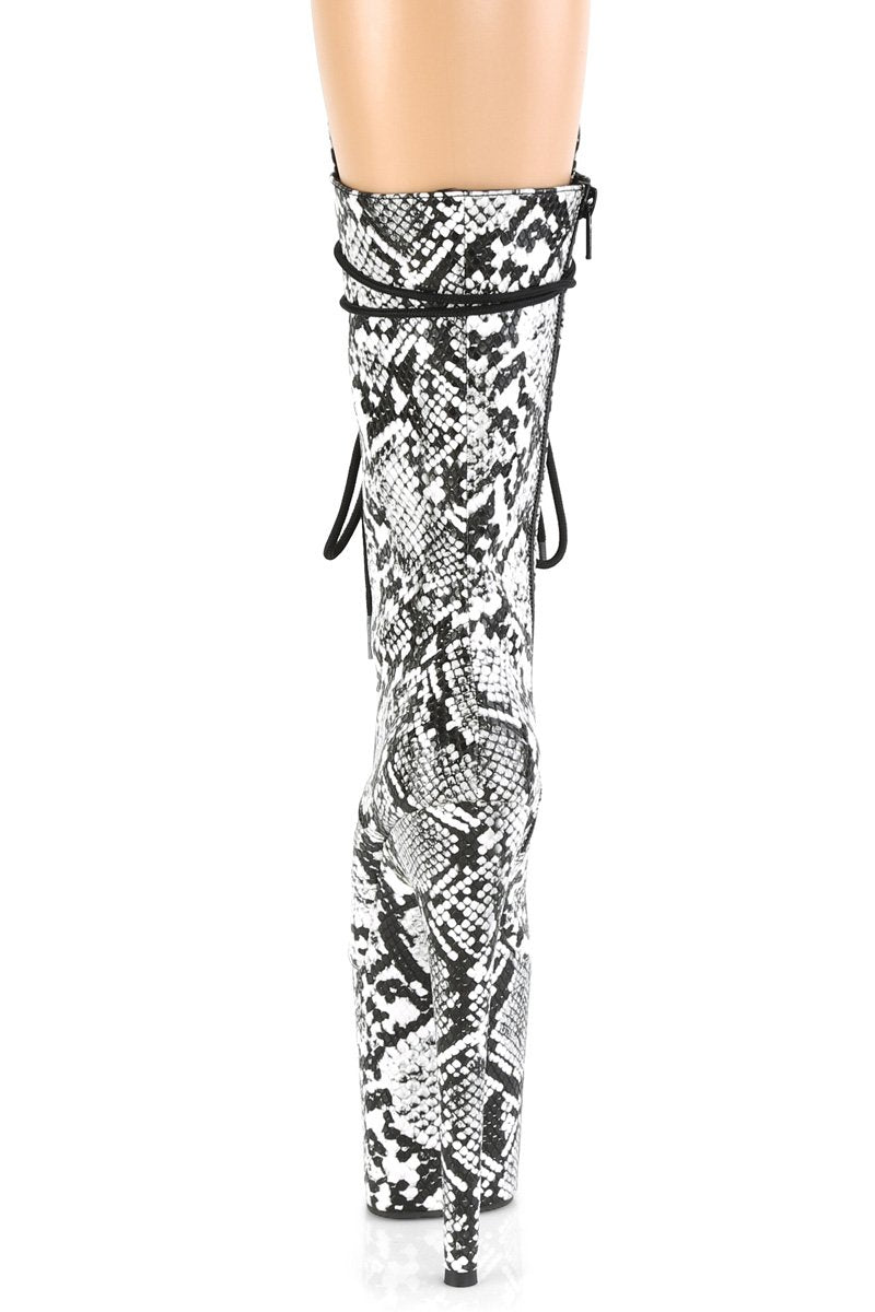 Pleaser USA Flamingo-1050SP 8inch Pleaser Boots - White Snake-Pleaser USA-Pole Junkie