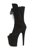 Pleaser USA Flamingo-1051FS Faux Suede 8inch Peep Toe Pleaser Boots - Black-Pleaser USA-Pole Junkie