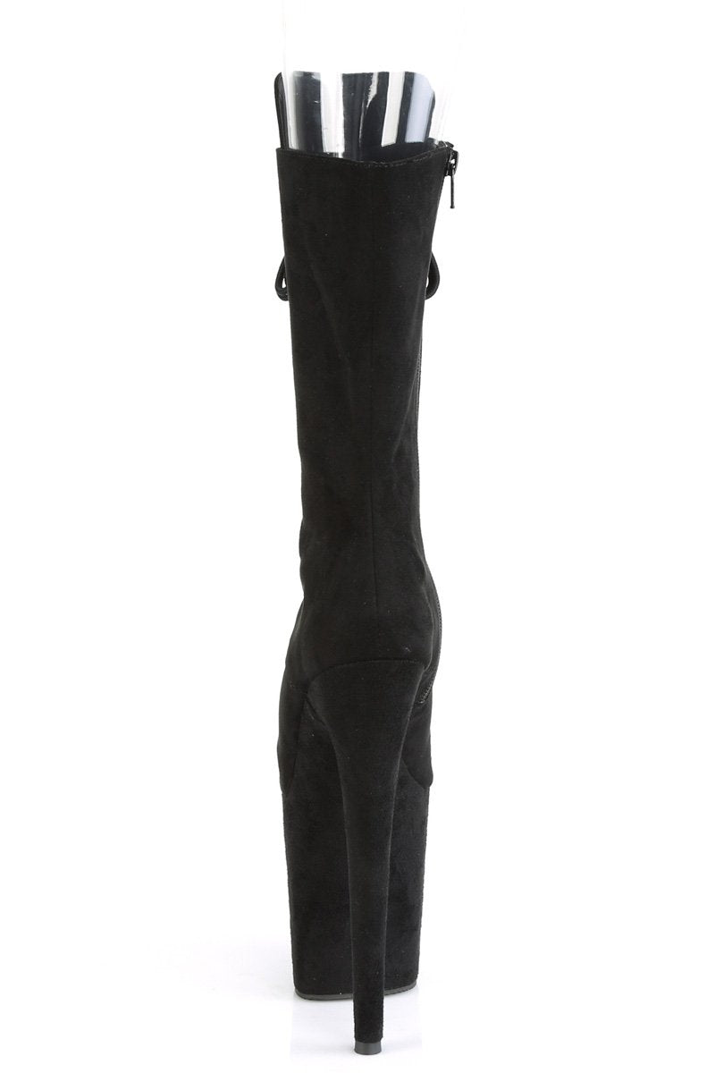 Pleaser USA Flamingo-1051FS Faux Suede 8inch Peep Toe Pleaser Boots - Black-Pleaser USA-Pole Junkie