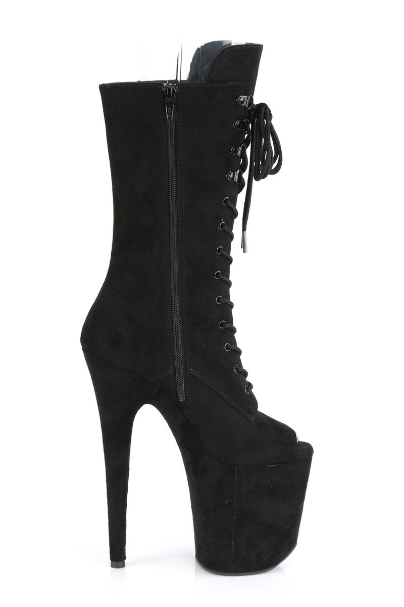 Pleaser USA Flamingo-1051FS Faux Suede 8inch Peep Toe Pleaser Boots - Black-Pleaser USA-Pole Junkie