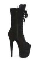 Pleaser USA Flamingo-1051FS Faux Suede 8inch Peep Toe Pleaser Boots - Black-Pleaser USA-Pole Junkie