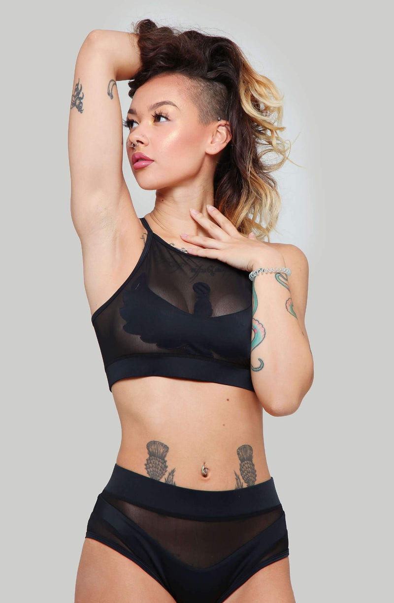 CXIX I S I S Halter Top - Black with Black Mesh-Creatures of XIX-Pole Junkie