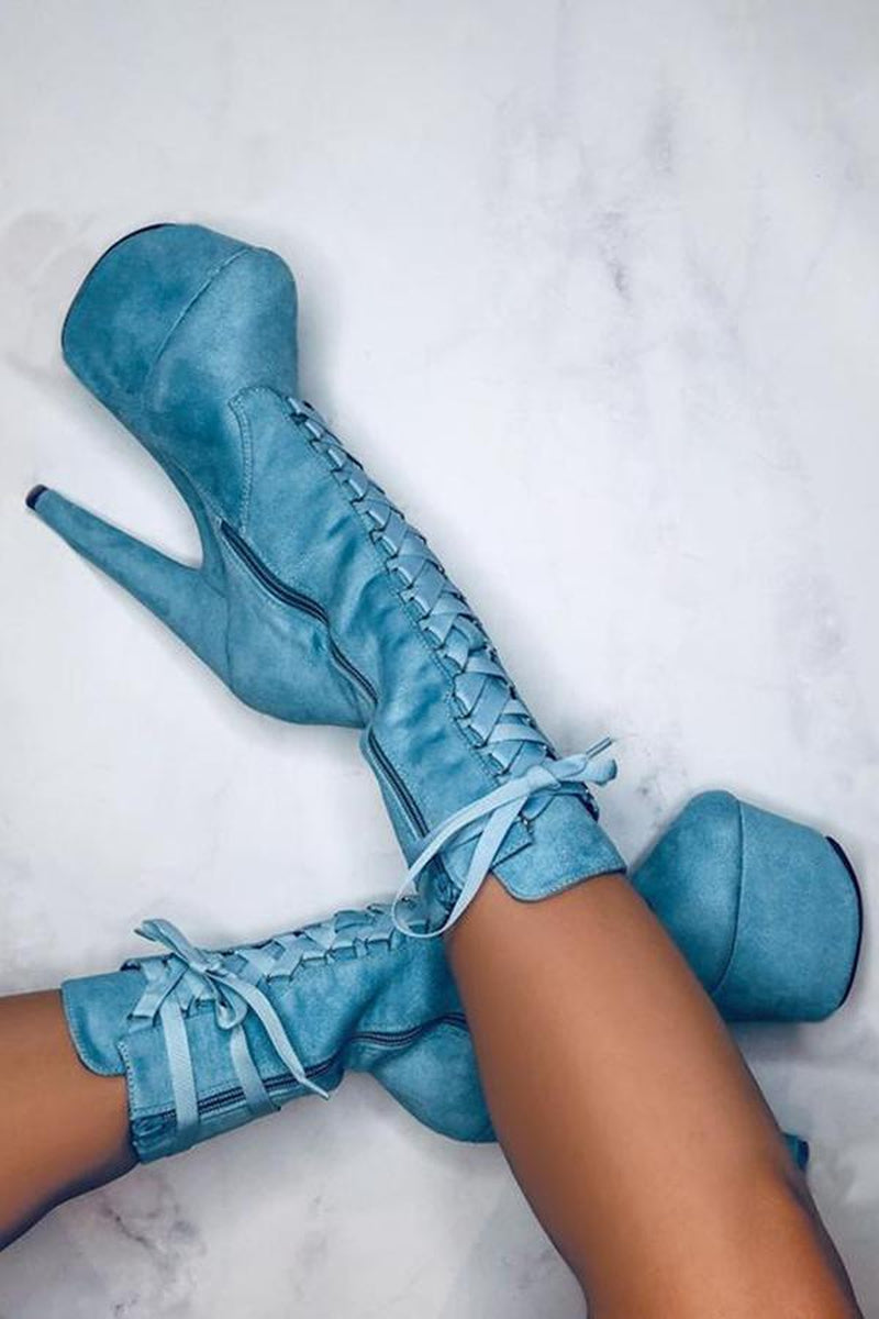 Hella Heels High BabyDoll 7inch Boots - Baby Blue-Hella Heels-Pole Junkie