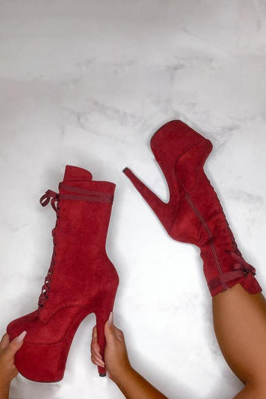 Hella Heels High BabyDoll 7inch Boots - Dark Red-Hella Heels-Pole Junkie