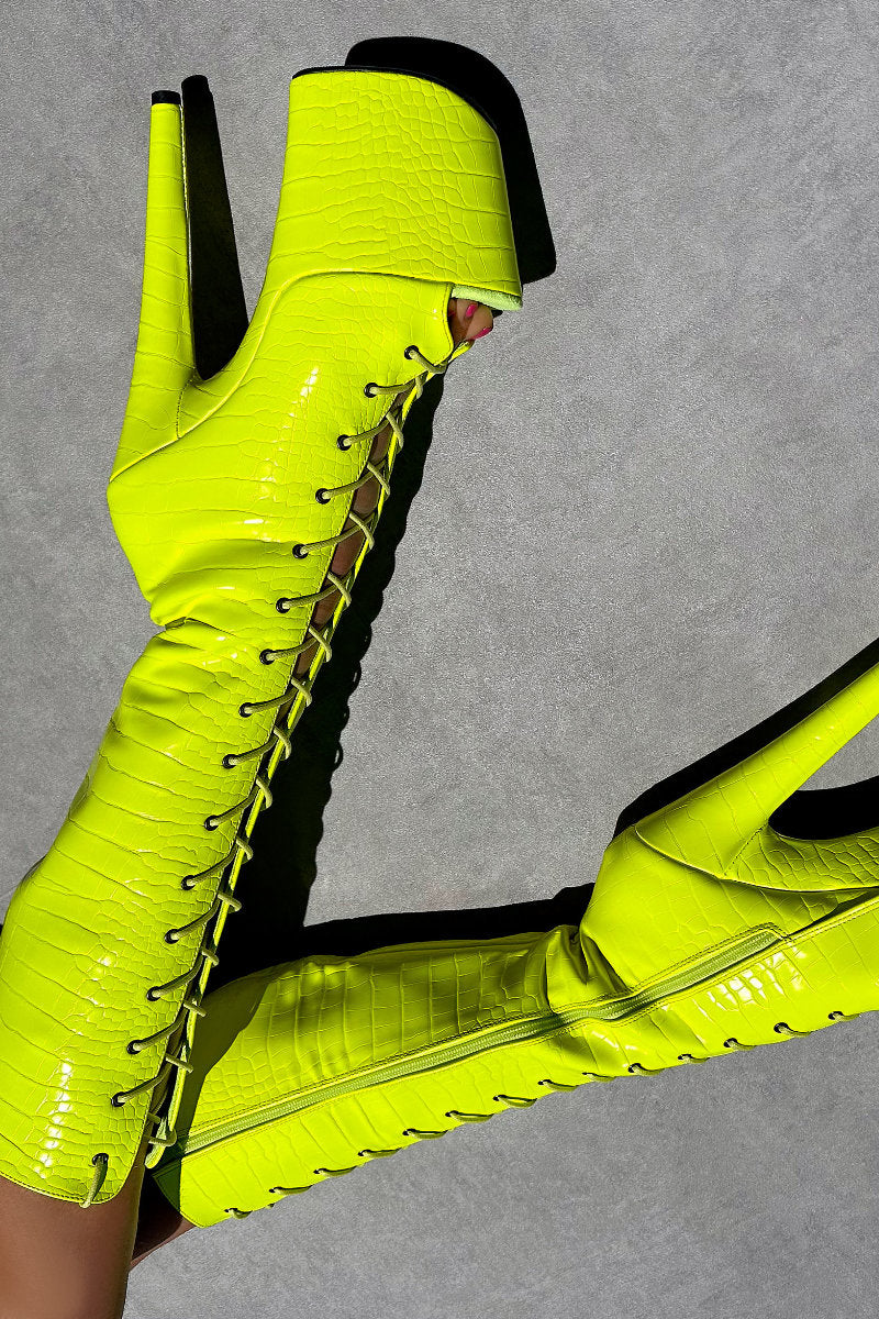 Hella Heels OH SNAP Knee High Open Toe Boots - 8inch-Hella Heels-Pole Junkie