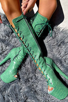 Hella Heels Killing Adam Open Toe Knee High Boots - 8inch-Hella Heels-Pole Junkie