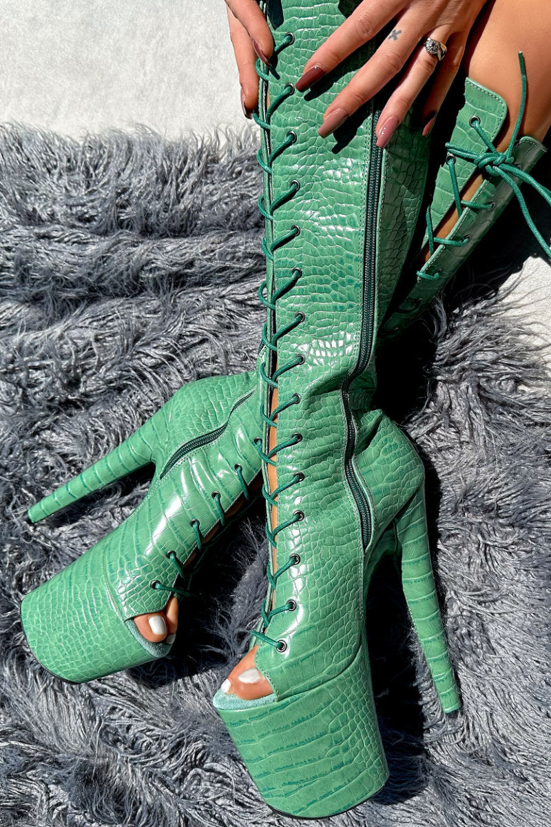 Hella Heels Killing Adam Open Toe Knee High Boots - 8inch-Hella Heels-Pole Junkie