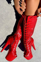 Hella Heels Out For Blood Open Toe Knee High Boots - 8inch-Hella Heels-Pole Junkie