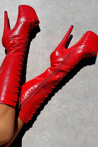 Hella Heels Out For Blood Open Toe Knee High Boots - 8inch-Hella Heels-Pole Junkie