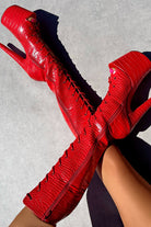 Hella Heels Out For Blood Open Toe Knee High Boots - 8inch-Hella Heels-Pole Junkie