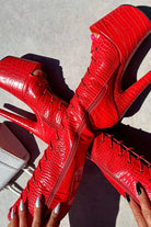 Hella Heels Out For Blood Open Toe Knee High Boots - 8inch-Hella Heels-Pole Junkie