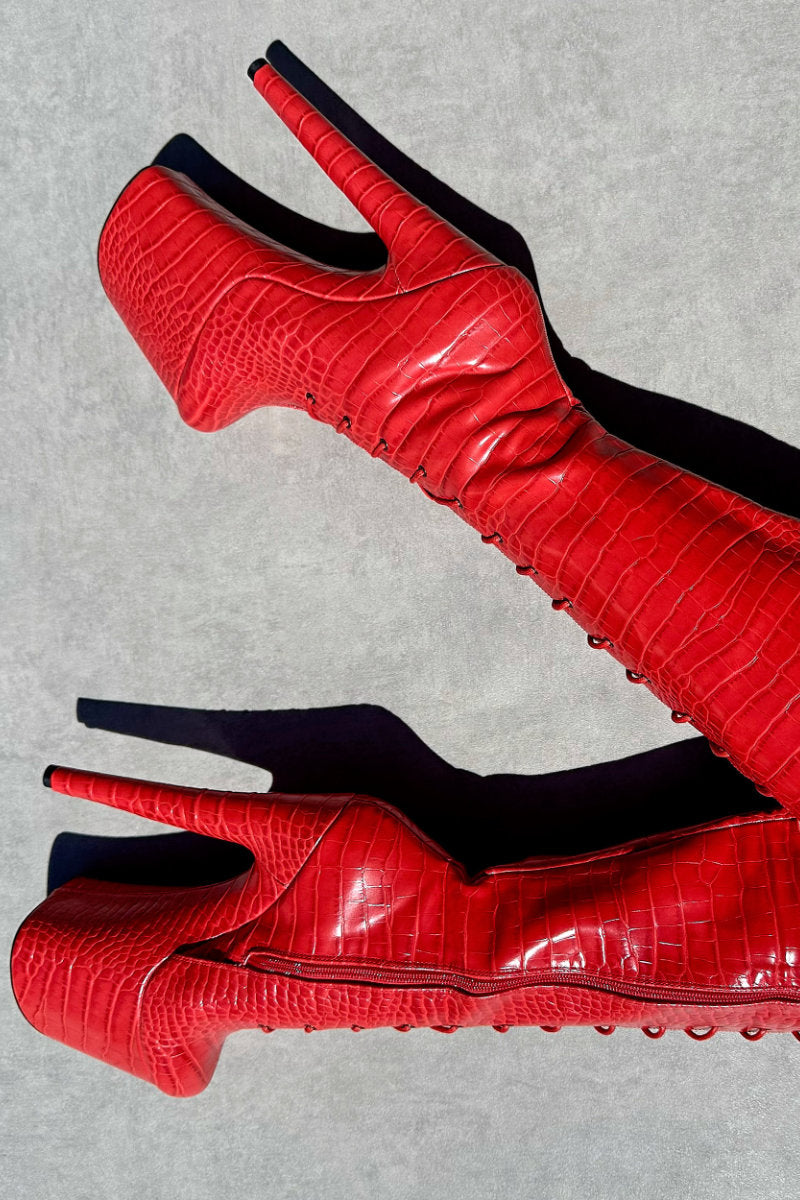 Hella Heels Out For Blood Knee High Boots - 8inch-Hella Heels-Pole Junkie