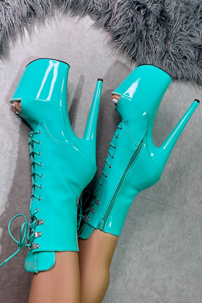Hella Heels LipKit Open Toe 8inch Boots - Minted-Hella Heels-Pole Junkie