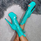 Hella Heels LipKit Open Toe 8inch Boots - Minted-Hella Heels-Pole Junkie