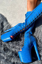 Hella Heels Electric Boa Open Toe Knee High Boots - 8inch-Hella Heels-Pole Junkie