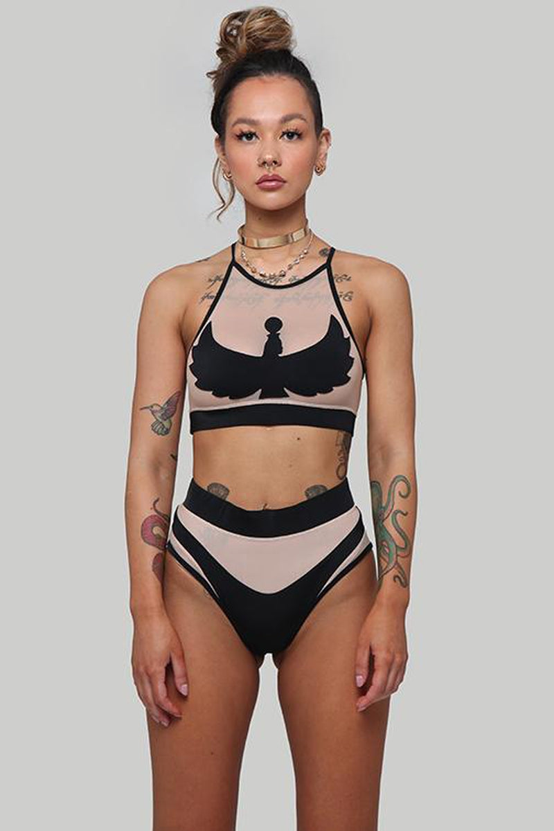 CXIX I S I S High Waisted Bottoms - Black with Sand Mesh-Creatures of XIX-Pole Junkie