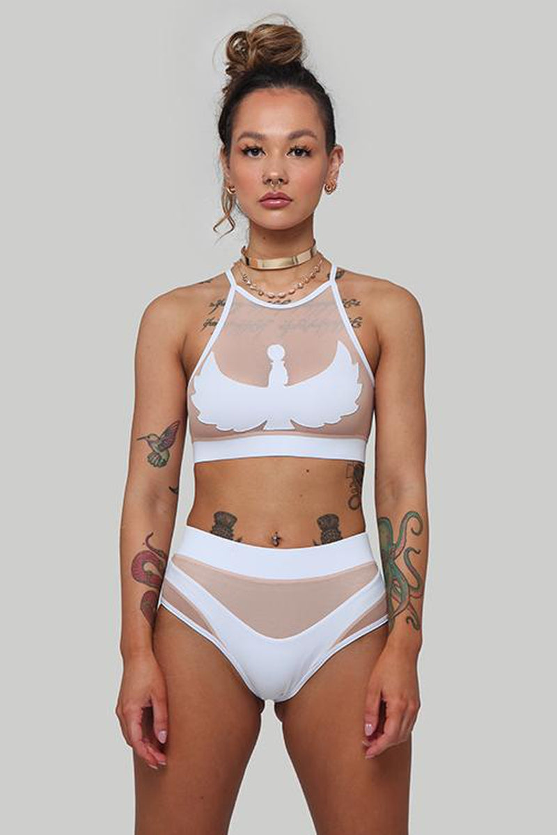 CXIX I S I S Halter Top - White with Sand Mesh-Creatures of XIX-Pole Junkie