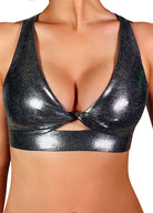 Cleo the Hurricane Twist Sports Bra - Metallic Chrome-Cleo the Hurricane-Pole Junkie