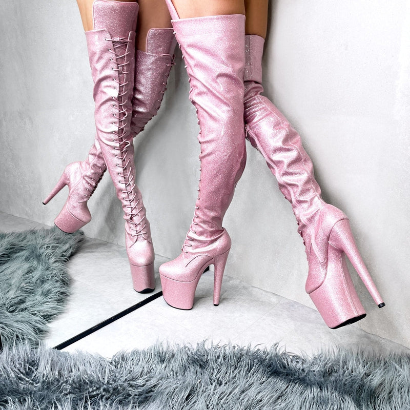 Hella Heels The Glitterati Thigh High 8inch Boots - Sugarbaby-Hella Heels-Pole Junkie