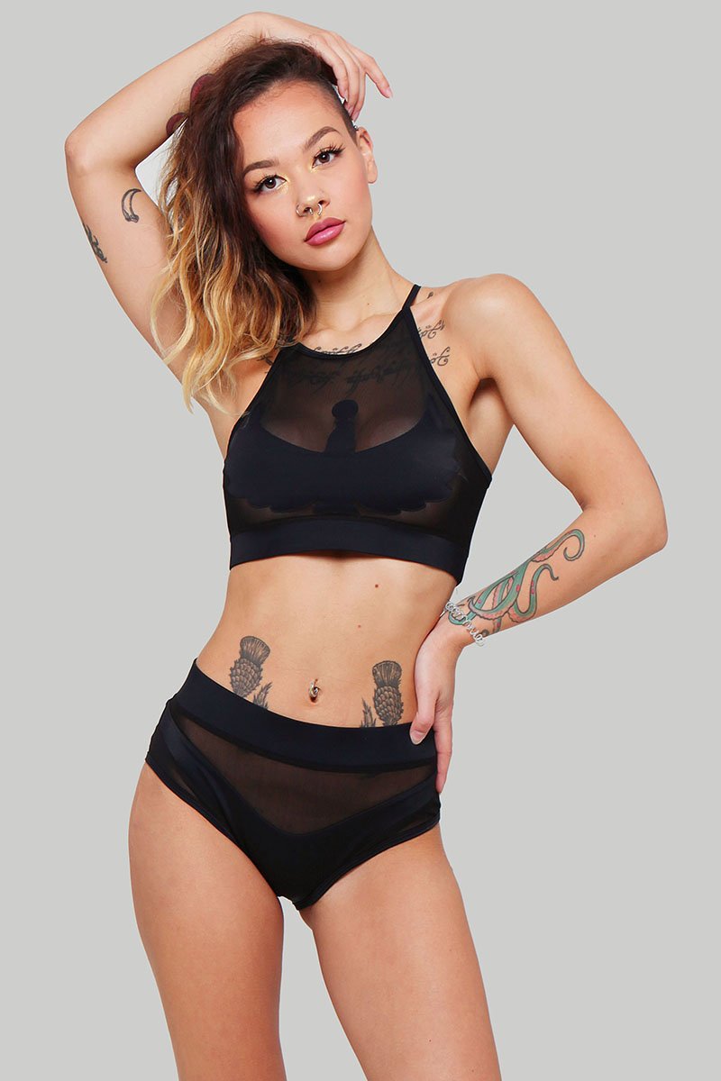 CXIX I S I S High Waisted Bottoms - Black with Black Mesh-Creatures of XIX-Pole Junkie