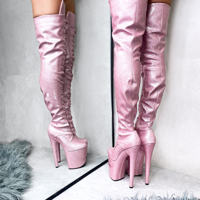 Hella Heels The Glitterati Thigh High 8inch Boots - Sugarbaby-Hella Heels-Pole Junkie