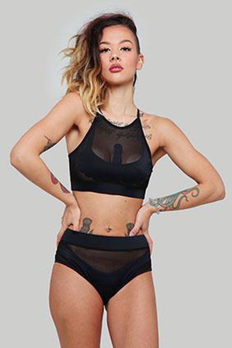 CXIX I S I S High Waisted Bottoms - Black with Black Mesh-Creatures of XIX-Pole Junkie