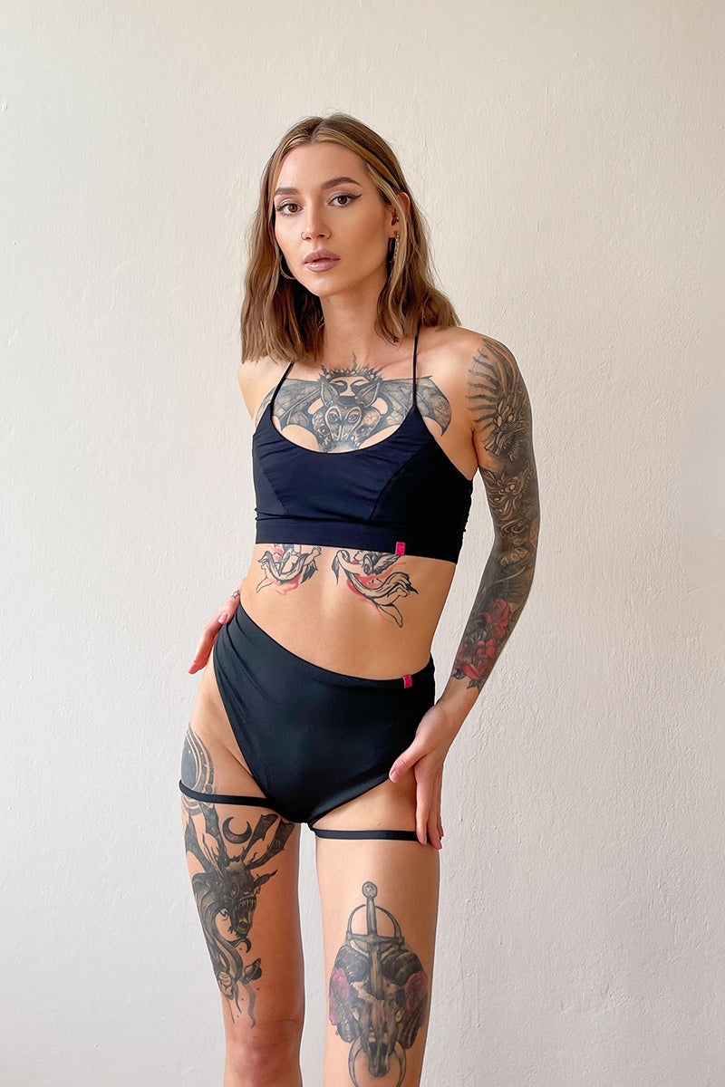 Pole Addict Bliss Adjustable Garter Shorts - Black-Pole Addict-Pole Junkie