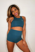 The Enviro Co. High Waist Shorts - Blue Teal-Enviro Grip-Pole Junkie