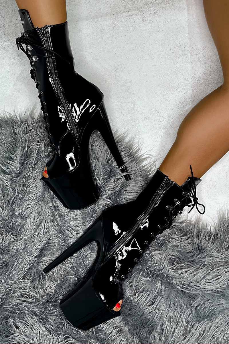 Hella Heels LipKit Open Toe 8inch Boots - Black Beatles-Hella Heels-Pole Junkie