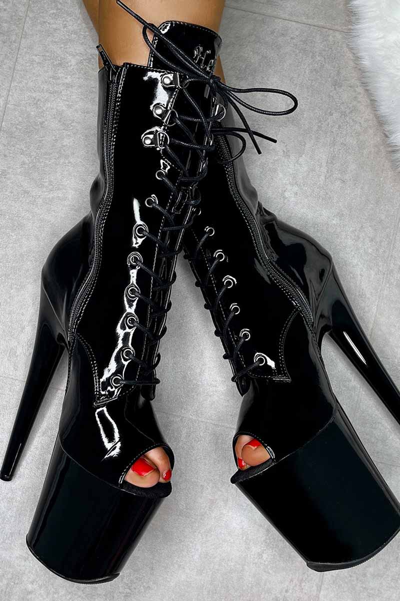 Hella Heels LipKit Open Toe 8inch Boots - Black Beatles-Hella Heels-Pole Junkie