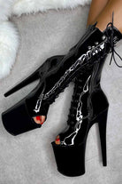 Hella Heels LipKit Open Toe 8inch Boots - Black Beatles-Hella Heels-Pole Junkie