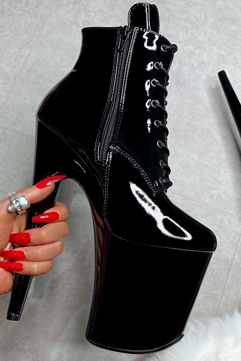 Cheap Winter Fashion Boots Elegant Chain Platform Ankle Boots High Chunky Heels  Spiked Boots Punk Goth Patent Leather Drop Ship | Joom