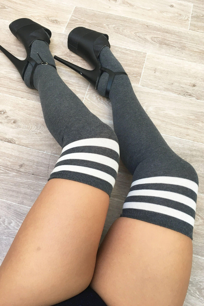 Lunalae Thigh High Socks - Charcoal/White