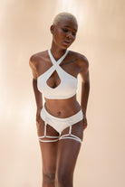 Lunalae Olivia Low Waist Garter Shorts - Recycled White-Lunalae-Pole Junkie