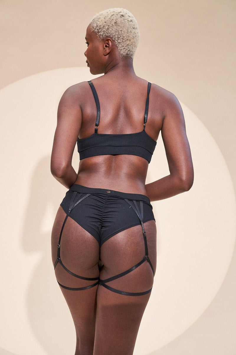 Lunalae Olivia Low Waist Garter Shorts - Recycled Black-Lunalae-Pole Junkie