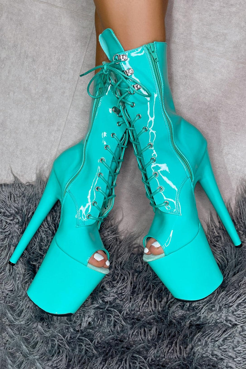 Hella Heels LipKit Open Toe 8inch Boots - Minted-Hella Heels-Pole Junkie