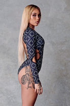 CXIX 119 Plunge Bodysuit - Black Print-Creatures of XIX-Pole Junkie