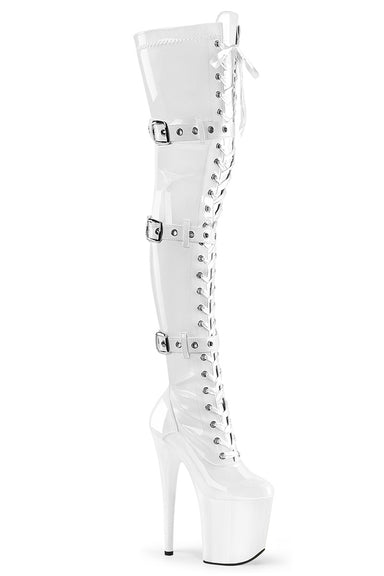 Pleaser USA Flamingo-3028 8inch Thigh High Pleaser Boots - Patent White-Pleaser USA-Pole Junkie