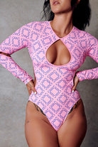 CXIX 119 Plunge Bodysuit - Pink Print-Creatures of XIX-Pole Junkie