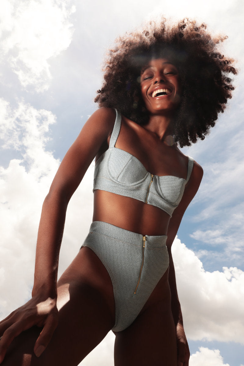 Rolling Britney Top - Light Blue Lurex-Rolling-Pole Junkie