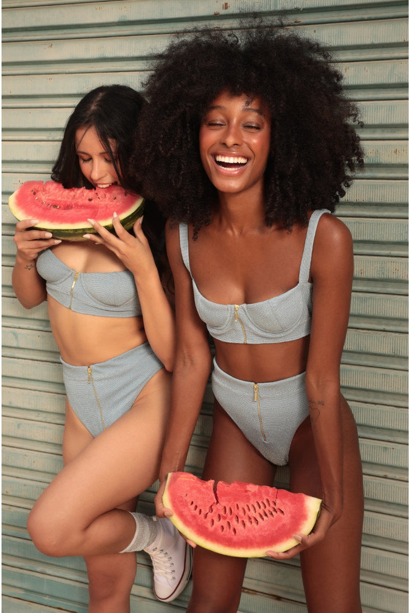 Rolling Britney Top - Light Blue Lurex-Rolling-Pole Junkie